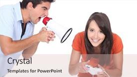  Presentation with boyfriend and girlfriend - Colorful presentation theme enhanced with sports video background - man screaming at girlfriend backdrop and a soft green colored foreground