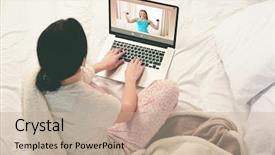  Presentation with woman sport - Colorful PPT theme enhanced with sports video background - woman watching sport training online backdrop and a  colored foreground