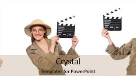  Presentation with safari - Slide deck consisting of sports video background - woman wearing safari hat background and a coral colored foreground