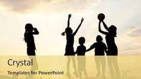 Presentation with children sport - PPT layouts enhanced with sports volleyball - playing children with ball background and a yellow colored foreground