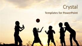  Presentation with children silhouette - PPT theme featuring sports volleyball - silhouette group of happy children background and a cream colored foreground