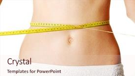  Presentation with measuring - PPT theme having sports waste - belly of beautiful young female background and a  colored foreground