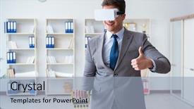  Presentation with waste - PPT theme featuring sports waste - businessman exercising with elastic expander background and a  colored foreground