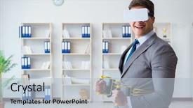  Presentation with waste - Slide deck with sports waste - businessman exercising with elastic expander background and a  colored foreground