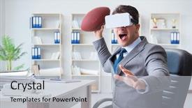  Presentation with virtual reality - Presentation design with sports waste - businessman playing virtual reality football background and a light gray colored foreground