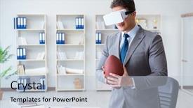  Presentation with virtual reality - Colorful presentation design enhanced with sports waste - businessman playing virtual reality football backdrop and a light blue colored foreground