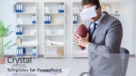  Presentation with virtual reality shooter - PPT theme featuring sports waste - businessman playing virtual reality football background and a light blue colored foreground