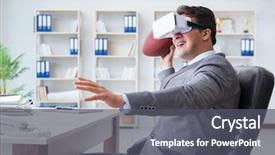  Presentation with virtual reality - Beautiful presentation featuring sports waste - businessman playing virtual reality football backdrop and a dark gray colored foreground