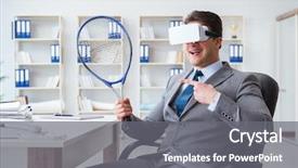  Presentation with virtual reality - Slide deck enhanced with sports waste - businessman playing virtual reality tennis background and a  colored foreground