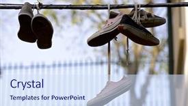  Presentation with sneakers - PPT layouts enhanced with sports waste - old sneakers hanging background and a sky blue colored foreground