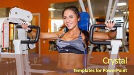  Presentation with power - PPT layouts having sports woman doing exercises on power training apparatus in the gym background and a tawny brown colored foreground