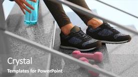  Presentation with sneakers - Beautiful presentation design featuring sports woman in sneakers sitting on stairs backdrop and a gray colored foreground