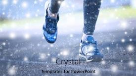  Presentation with movement - PPT theme having sports woman legs in running movement over snow effect background and a teal colored foreground