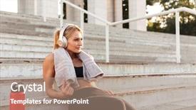  Presentation with water sports - Audience pleasing PPT theme consisting of sports woman sitting on step backdrop and a coral colored foreground