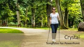  Presentation with walking nordic - Slides featuring sports women - nordic walking - middle-aged woman background and a coral colored foreground