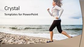  Presentation with girl running on the beach clouds - Slide set consisting of sports women - young woman running jumping background and a light gray colored foreground