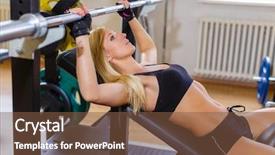  Presentation with sports bar sports bar - Beautiful PPT layouts featuring sports young woman doing exercises with barbell on bench in the gym bar bench press backdrop and a tawny brown colored foreground