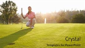  Presentation with rustic wedding green gold - Presentation design with sportsgolf - female golfer lining up putt background and a gold colored foreground