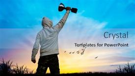  Presentation with victory - PPT theme enhanced with sportsman-celebrating-a-victory background and a light blue colored foreground