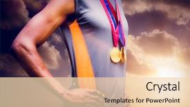  Presentation with medal - PPT theme with sportsman chest with medal background and a lemonade colored foreground