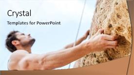  Presentation with rock climbing - Slide deck with sportsman climbing up a rock background and a  colored foreground