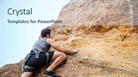  Presentation with rock climbing - Cool new PPT layouts with sportsman climbing up a rock backdrop and a  colored foreground