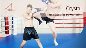  Presentation with thai boxing - Presentation design consisting of sportsman fighting at training boxing background and a lemonade colored foreground