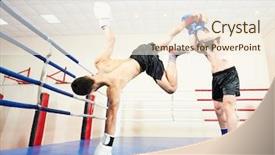  Presentation with thai boxing - PPT layouts enhanced with sportsman fighting at training boxing background and a cream colored foreground