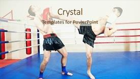  Presentation with thai boxing - Colorful presentation design enhanced with sportsman fighting at training boxing backdrop and a cream colored foreground