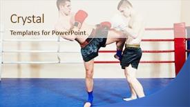  Presentation with thai boxing - Audience pleasing slides consisting of sportsman fighting at training boxing backdrop and a sky blue colored foreground