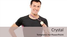  Presentation with gold medal - Colorful presentation theme enhanced with sportsman holding a gold medal backdrop and a light gray colored foreground