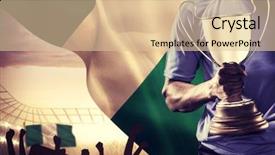  Presentation with football blue - Presentation consisting of sportsman holding trophy and rugby background and a lemonade colored foreground