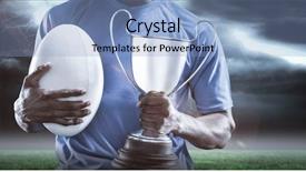  Presentation with trophy - PPT theme enhanced with sportsman holding trophy and rugby background and a light blue colored foreground