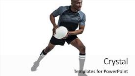  Presentation with rugby - Colorful PPT layouts enhanced with sportsman in position to throw rugby ball on white background backdrop and a white colored foreground
