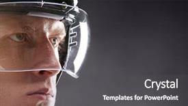  Presentation with hockey - PPT theme with sportsman in protective helmet background and a dark gray colored foreground