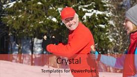  Presentation with man looking up happy - Colorful presentation design enhanced with sportsman looking at his spouse backdrop and a red colored foreground