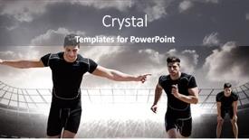  Presentation with race track - Colorful slides enhanced with sportsman posing his hands on knee against race track backdrop and a gray colored foreground