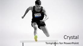  Presentation with sport hurdles - Presentation theme with sportsman practising hurdles against grey background and a white colored foreground
