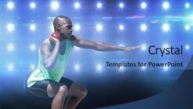  Presentation with spotlight - Cool new theme with sportsman practising the shot put against composite image of blue spotlight backdrop and a light blue colored foreground