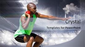  Presentation with sports event - Colorful PPT theme enhanced with sportsman practising the shot put backdrop and a light blue colored foreground