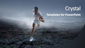  Presentation with running race - PPT theme featuring sportsman running race mixed media background and a ocean colored foreground