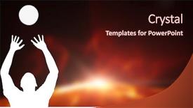  Presentation with volleyball - Slide deck with sportsman throwing volleyball while playing against glowing abstract design background and a wine colored foreground