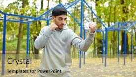  Presentation with training - PPT layouts enhanced with sportsman training punch in street background and a  colored foreground