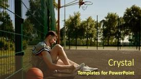  Presentation with basketball court - Presentation design enhanced with sportsman-tying-shoelaces-sitting and a tawny brown colored foreground