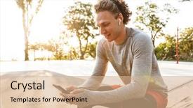  Presentation with outdoors - Slides consisting of sportsman wearing earphones using mobile background and a coral colored foreground