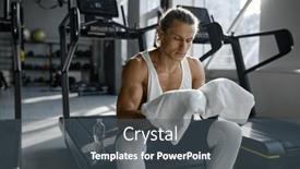  Presentation with treadmill - Theme consisting of sportsman-with-muscular-body-feeling background and a  colored foreground