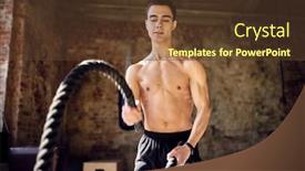  Presentation with brick wall - Colorful presentation design enhanced with sportsman-with-ropes-against-background backdrop and a tawny brown colored foreground