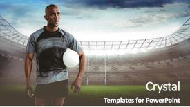  Presentation with challenge - Beautiful presentation design featuring sportsman with rugby ball backdrop and a gray colored foreground