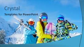  Presentation with mountain snow - Colorful slide deck enhanced with sportsmen-and-woman-with-snowboard backdrop and a light blue colored foreground