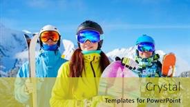  Presentation with snowboard - PPT theme having sportsmen-and-woman-with-snowboard background and a yellow colored foreground
